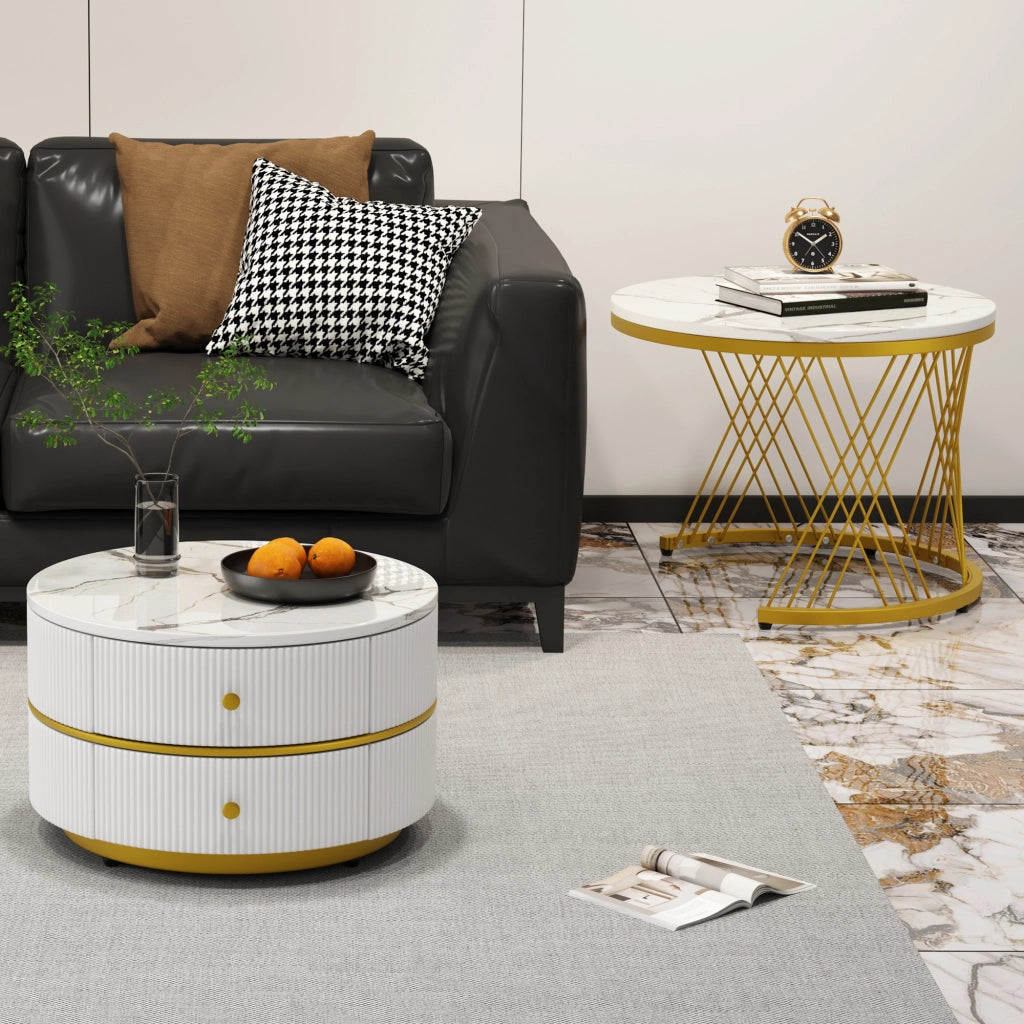 TAVOLO DA CAFFÈ Set da 2 pezzi rotondo 60x60x46 cm e 50x50x30,8 cm bianco