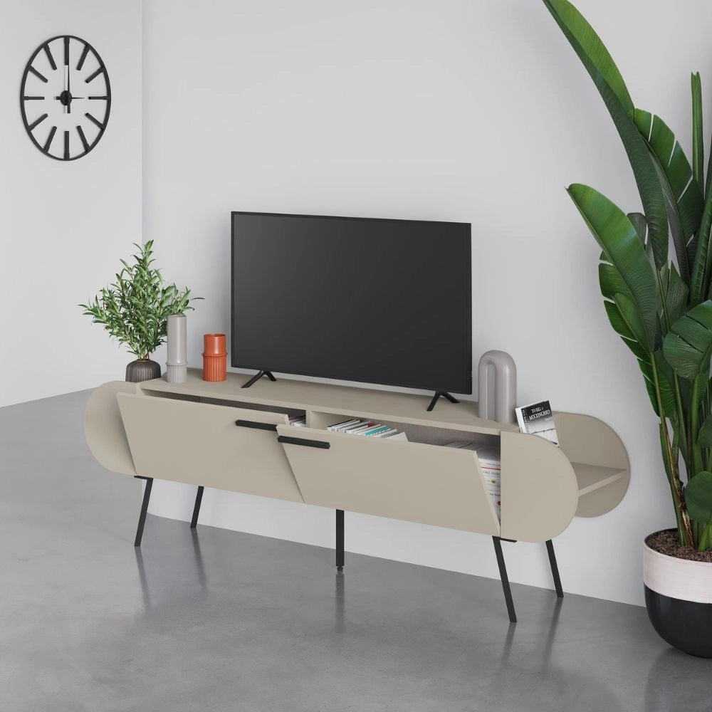 Mobile porta tv capsule con due ante a ribalta e ripiani laterali colore cashmere 195 cm