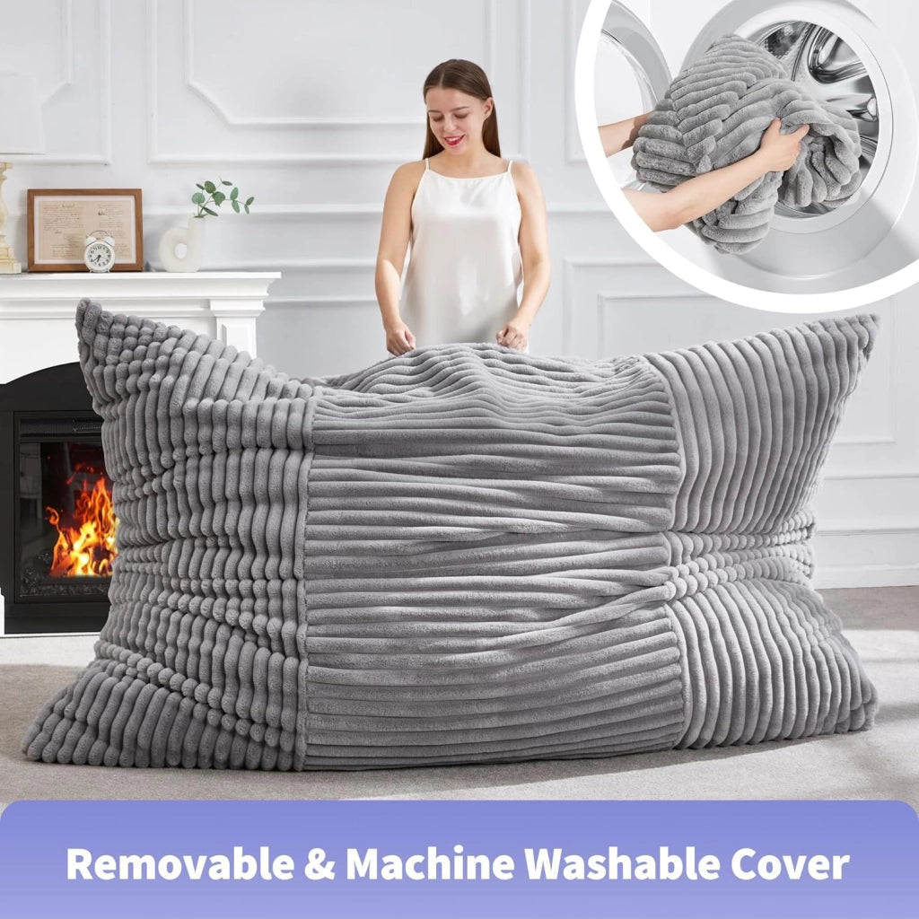 Pouf convertible in velluto a coste con funzione letto e seduta, morbido per salotto e camera, grigio chiaro