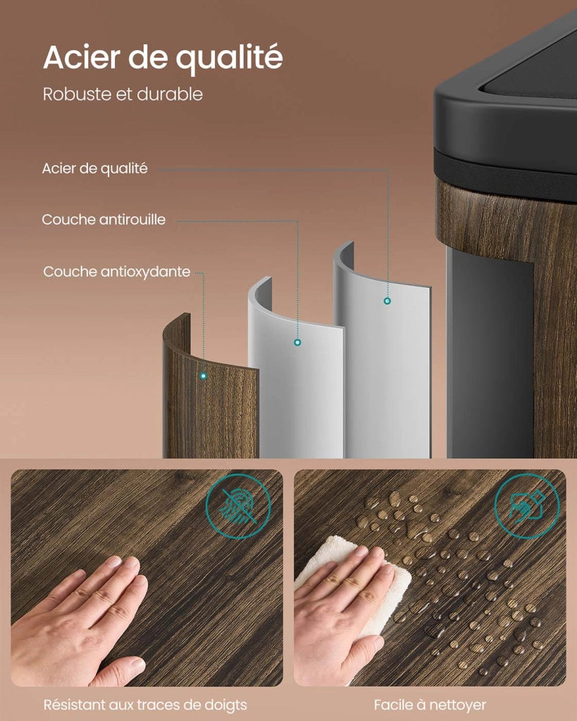 Pattumiera a 2 pedali con doppio scomparto 2 x 30 litri acciaio inox anti-impronta secchio interno in plastica con manico marrone 12_0007162