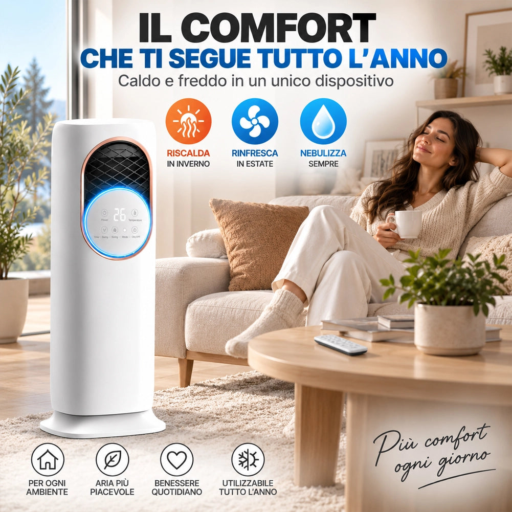 Raffrescatore Ventilatore Nebulizzatore Telecomando e Display LCD Tasti touch