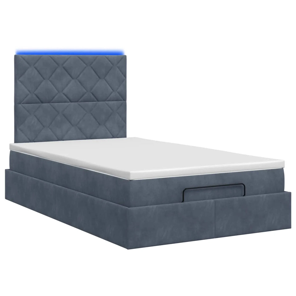 Letto Ottomano con Materasso e LED Grigio Scuro 120 x 200 cm 3458368