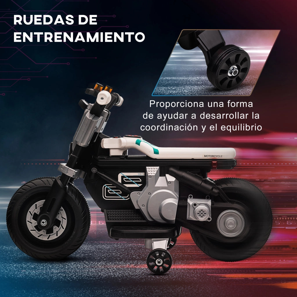 Moto Elettrica Bambini con Luci e Musica ¨C Zephmum ¨C 86x44x58cm Nero e Bianco