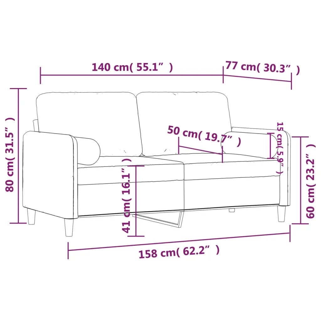 Divano | Divano da soggiorno | Sofa a 2 Posti con Cuscini Grigio Chiaro 140 cm in Velluto