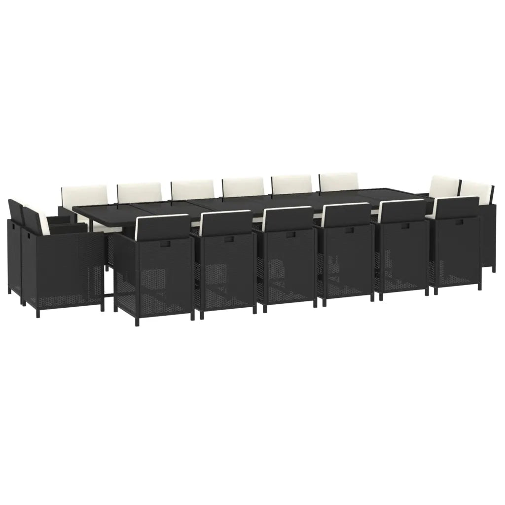 Set da Pranzo per Giardino 17 pz con Cuscini in Polyrattan Nero 3095613