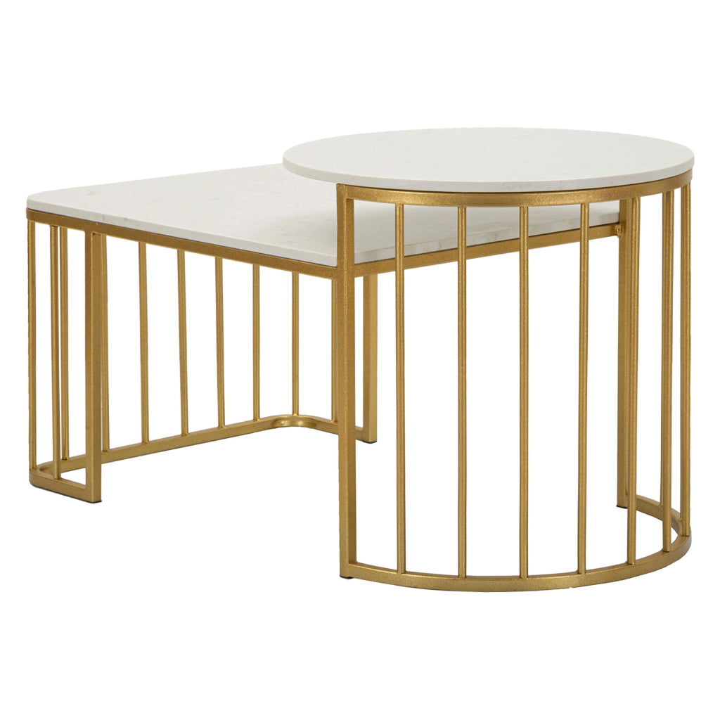 Fabara, Tavolino da Salotto Forma Rettangolare, 90x90x50h cm Bianco Marmo