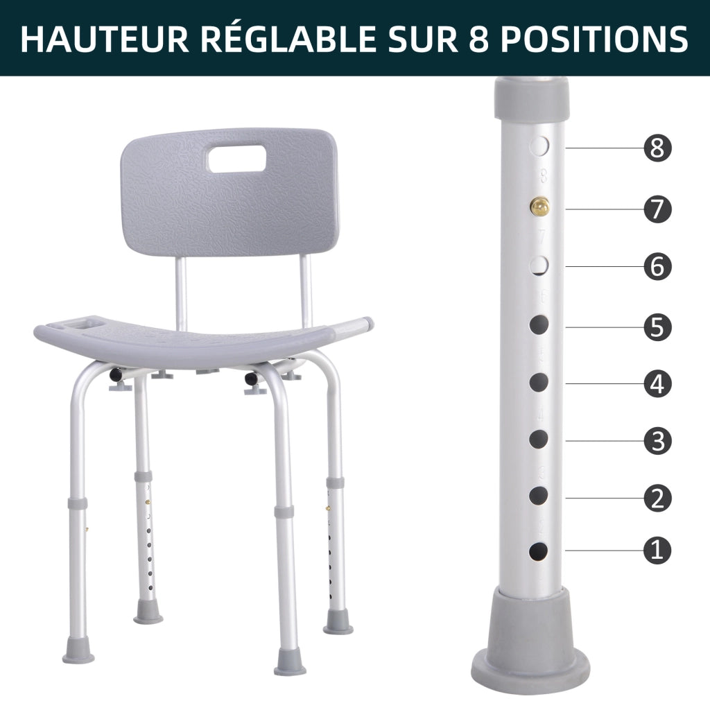 Sedia da Doccia Ergonomica Regolabile ¨C Zephmum ¨C Grigio HDPE 136kg