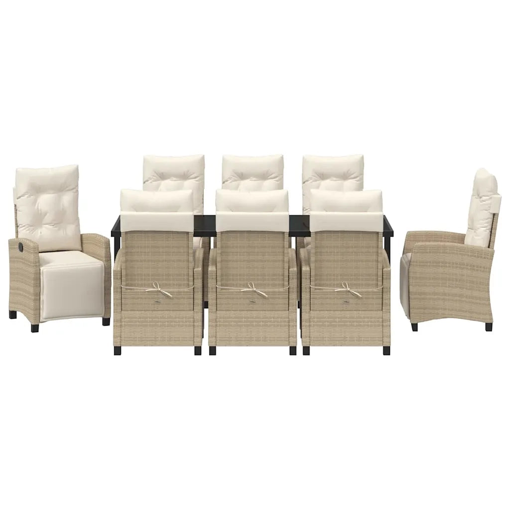 Set da Pranzo per Giardino con cuscino 9 pcs Beige polyrattan 3380448