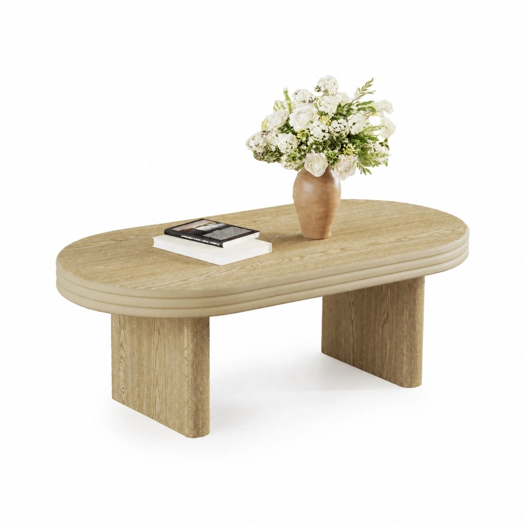 Tavolino da caffè ovale in MDF e legno; 120 x 60 x 41;5 cm; naturale