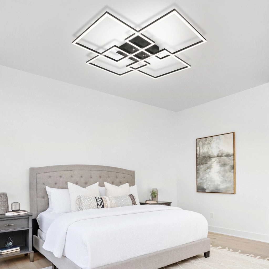 ZMH Lampada da soffitto plafoniera LED nera rettangolare 72cm 48W dimmerabile per soggiorno