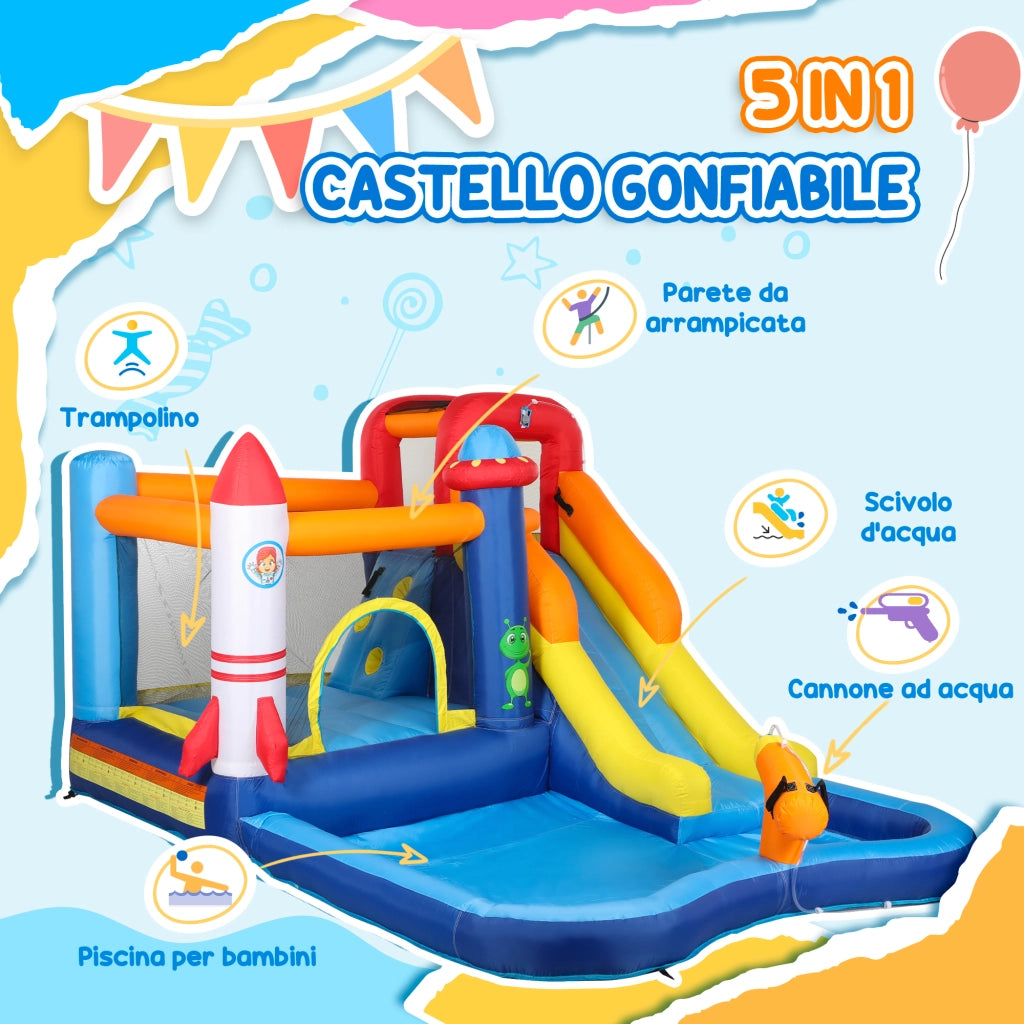 Castello Gonfiabile 5 in 1 per Giardino ¨C Zephmum ¨C 360x250x195cm Multicolore