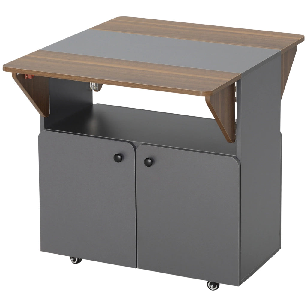 Tavolo pieghevole con cassettiera ¨C zephmum ¨C Grigio chiaro e marrone scuro, 70x83x75 cm