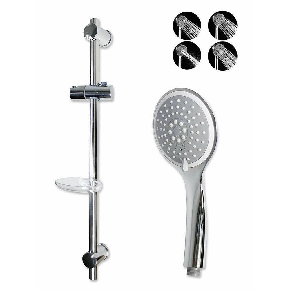 Trade Shop - Saliscendi Con Soffione Multigetto Regolabile Portasapone 70cm Attacco 1/2 69138 -