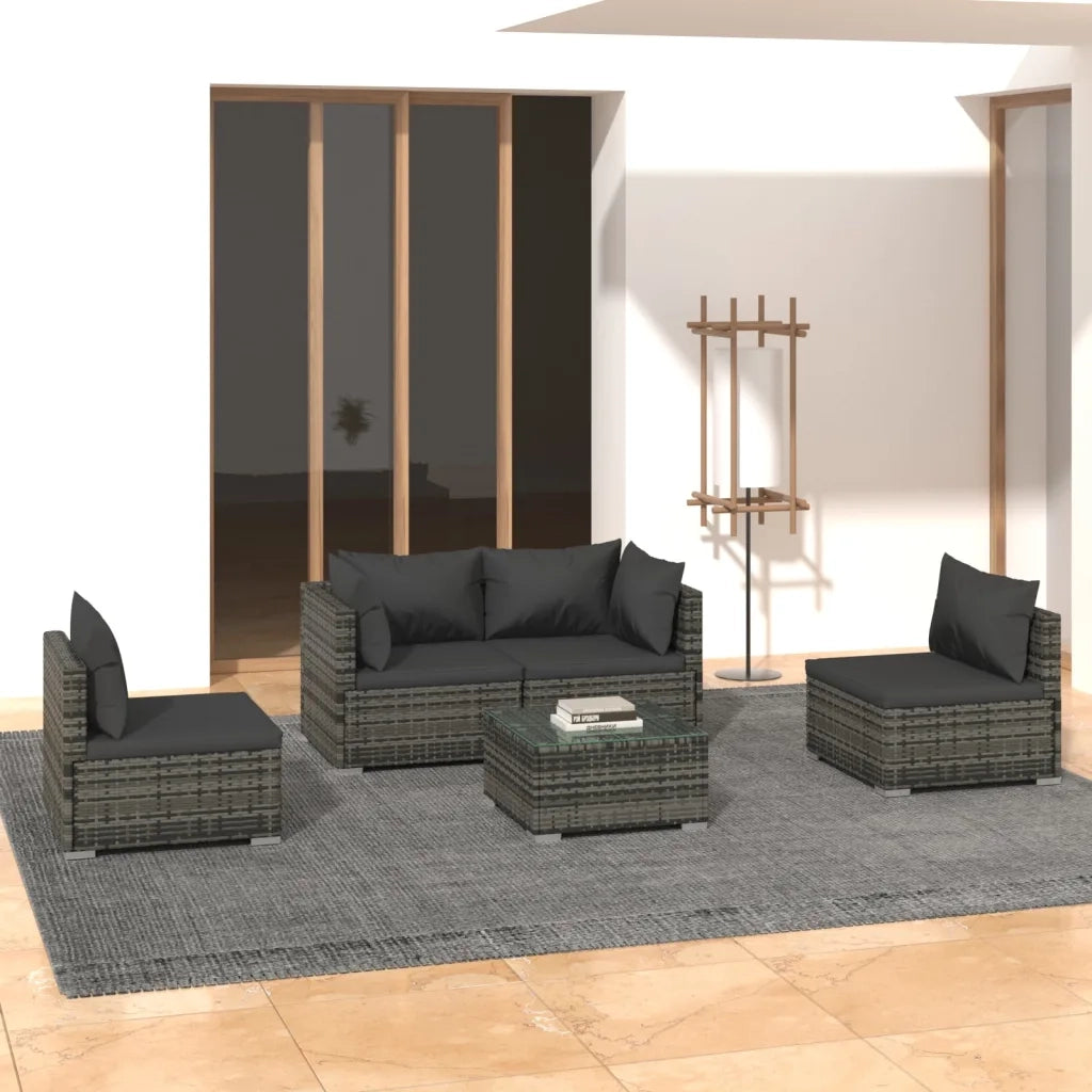 Set Divani da Giardino 5 pz con Cuscini in Polyrattan Grigio 3102181