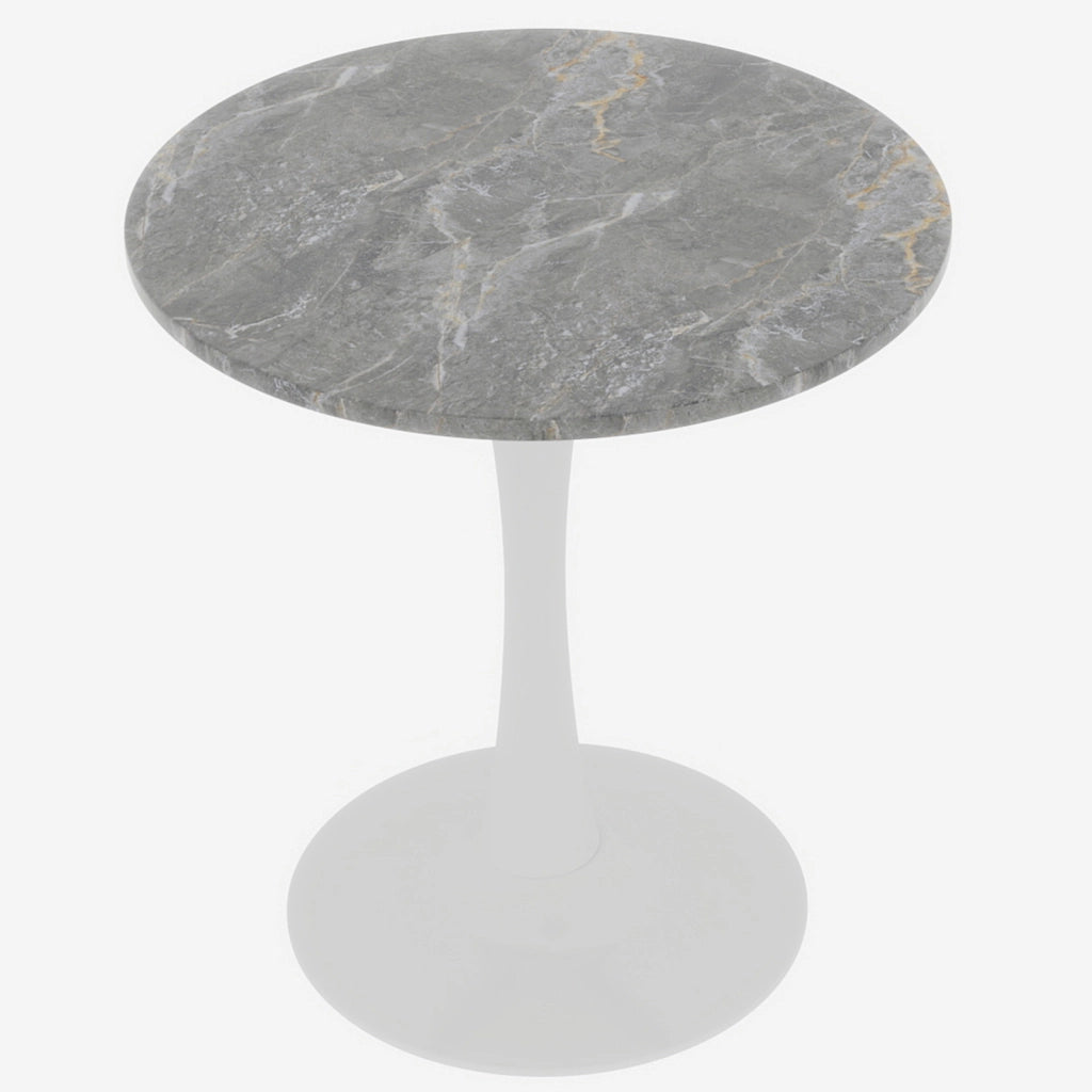 Tavolo da pranzo - rotondo 70 cm - stile mid-century - marmo grigio scuro - per 2-4 persone - bianco