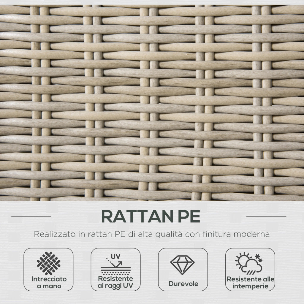Set 4 Pz Salotto da Esterni in Rattan con 1 Divano, 2 Poltrone e 1 Tavolino, Kaki e Beige