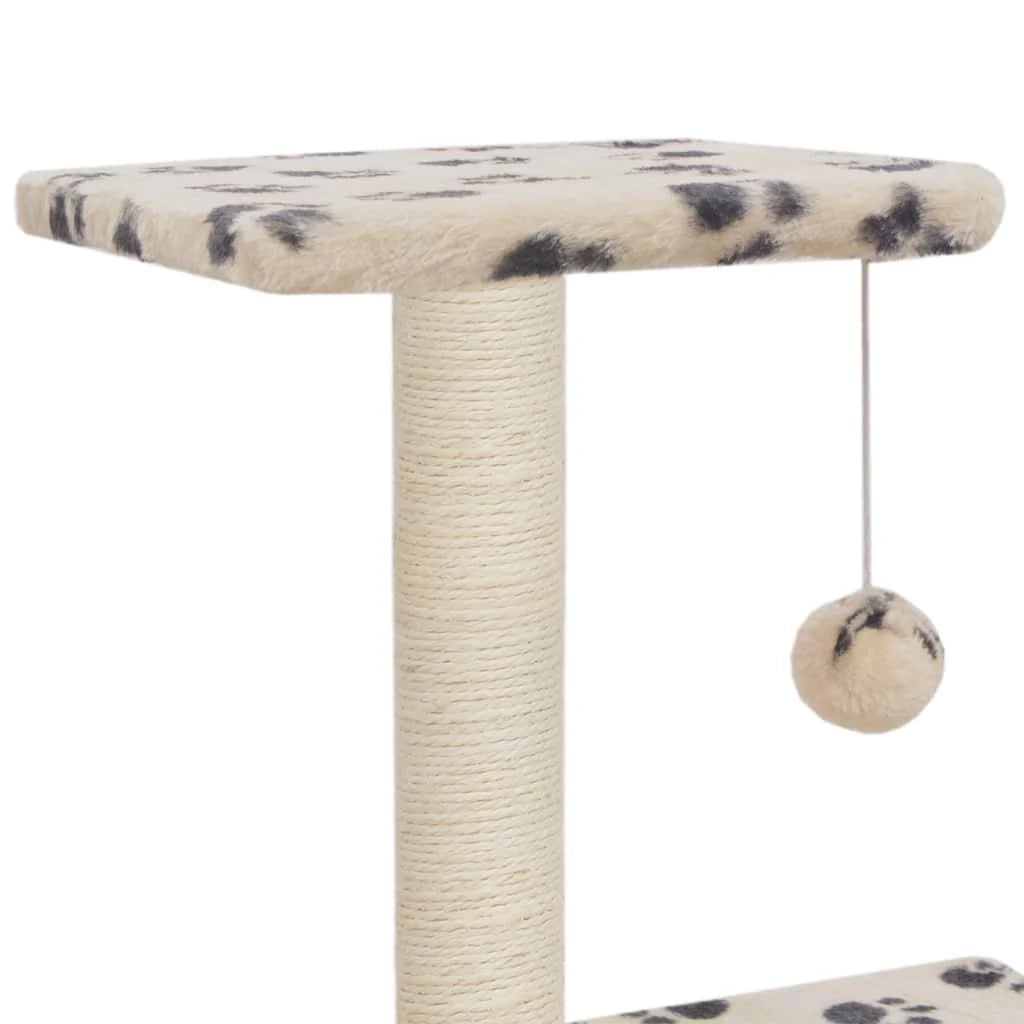 Tiragraffi albero per gatti cuccia per gatti peluche in sisal 65 cm beige motivo a impronta di zampa 3702152