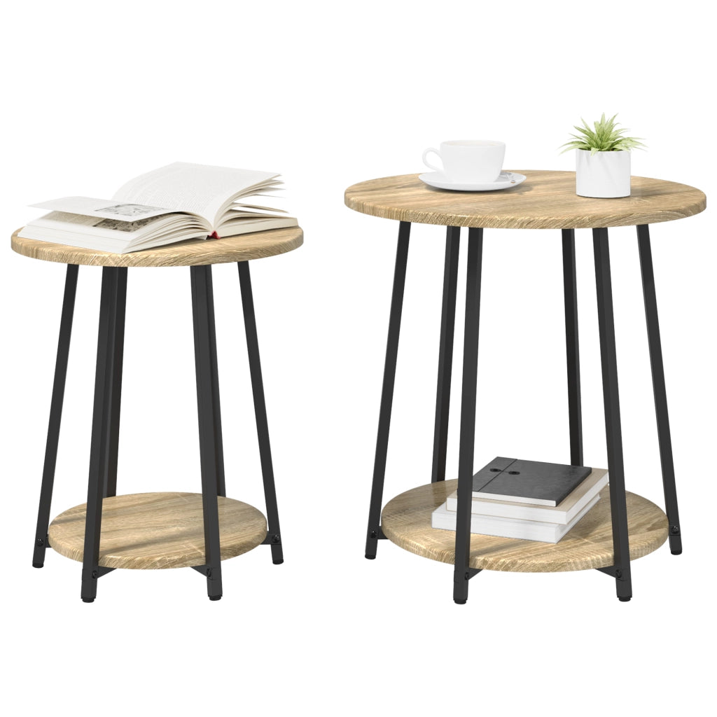 Set di 2 tavolini in legno ingegnerizzato rovere Sonoma e metallo