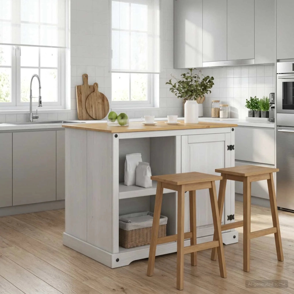 Set isola da cucina 2 pz Bianco e Cera di Miele Pino Massello 3425383