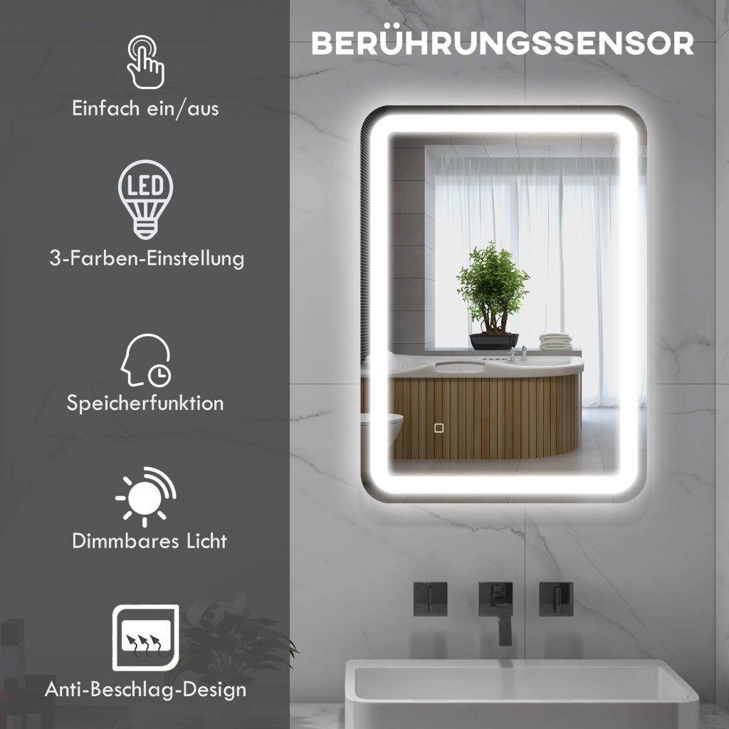 SPECCHIO BAGNO LED 50x70 cm Argento in vetro temperato