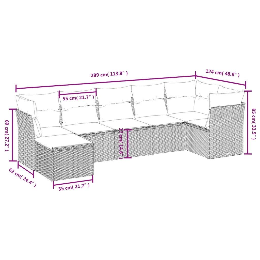 Set Divani da Giardino con Cuscini 7pz Nero Polyrattan 3263192
