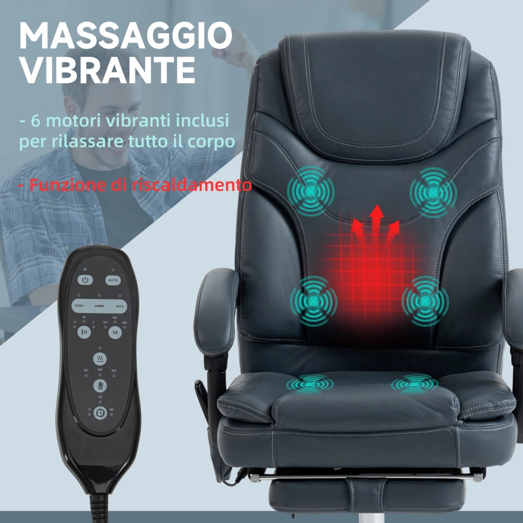 Sedia Operativa da Ufficio Massaggiante e Riscaldante 67x67x113-121 cm Grigio