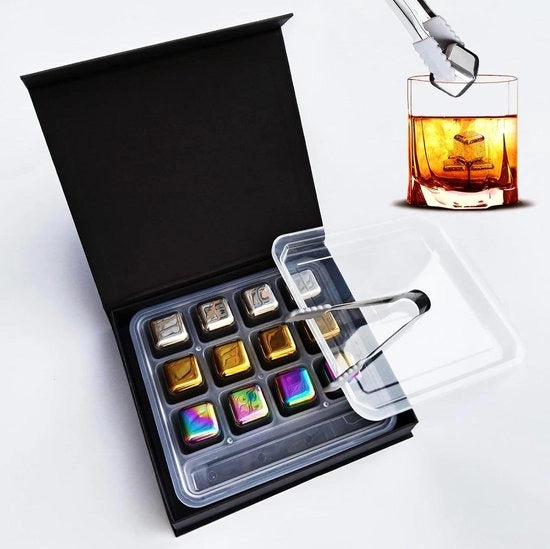 Pietre di Raffreddamento in Acciaio per Vino, 12 Pack, Accessori per Bar, Geschenko per Natale, Istantaneo, Reutilizzabile