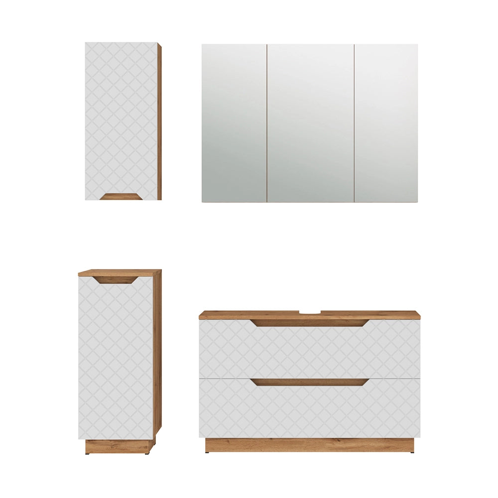 Vicco Set di mobili da bagno Rovere/bianco con struttura in piastrelle 4 parti
