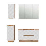 Vicco Set di mobili da bagno Rovere/bianco con struttura in piastrelle 4 parti
