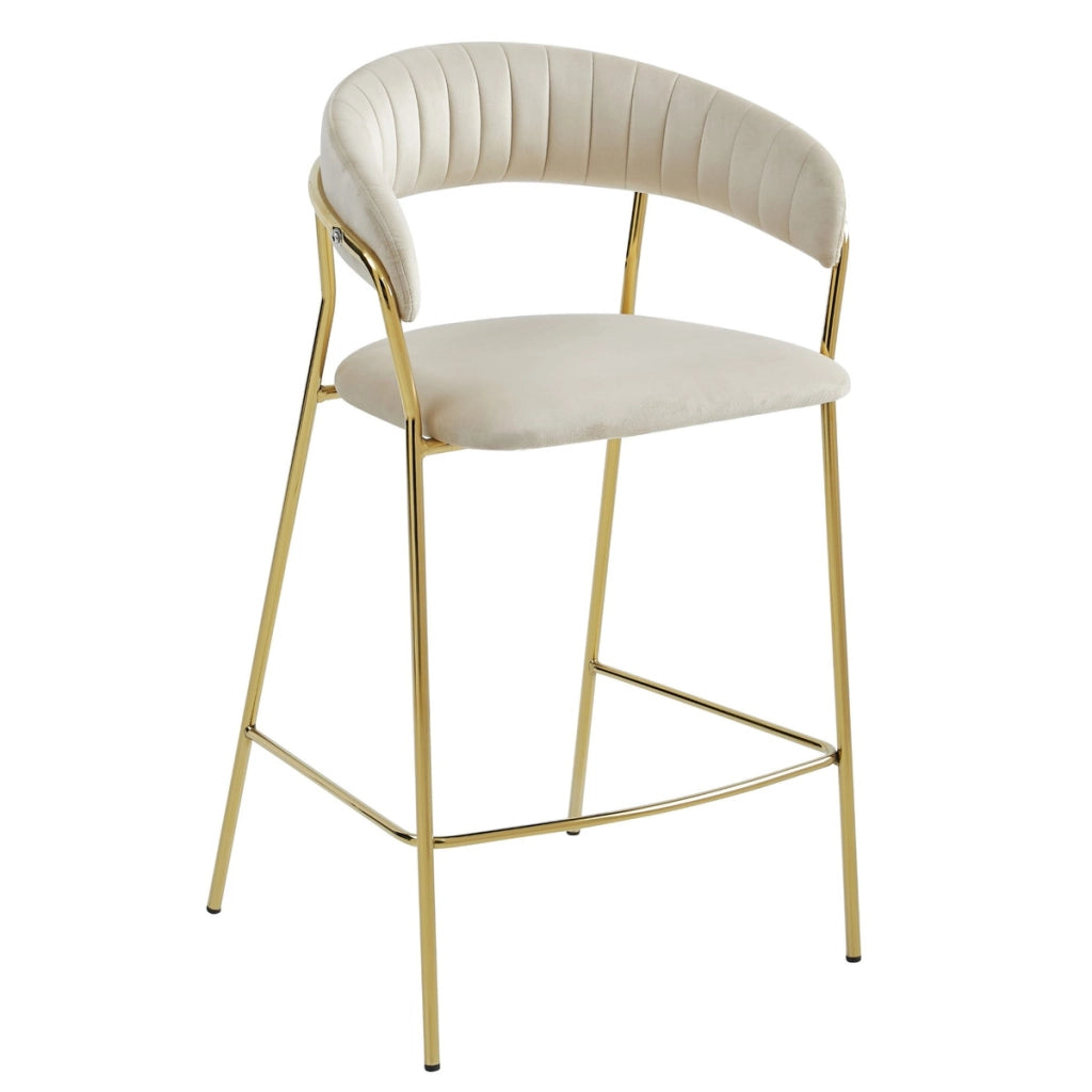 Sgabello da bar Badia in velluto beige e metallo dorato