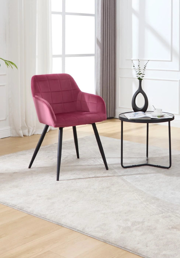Set di 8 Sedie per Sala da Pranzo Imbottita, Poltroncina in Velluto,Sedia da Cucina con Braccioli e Schienale, Gambe in Metallo, moderne, Bordeaux, BH93bd-8