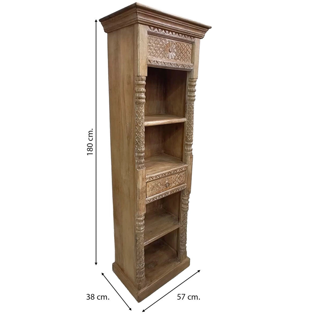 Libreria in legno con finitura artigianale marrone, 57x38x180h cm