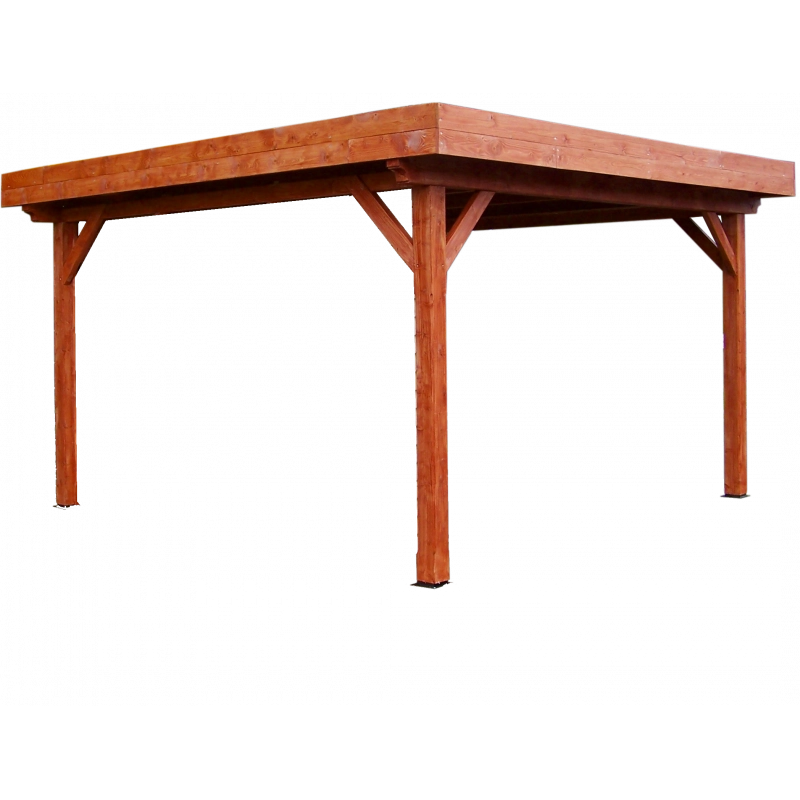 Gazebo da giardino in legno lamellare 372x372 cm – carport con tetto piano in acciaio zincato – pali 120x120 mm – OM3535.0 Foresta