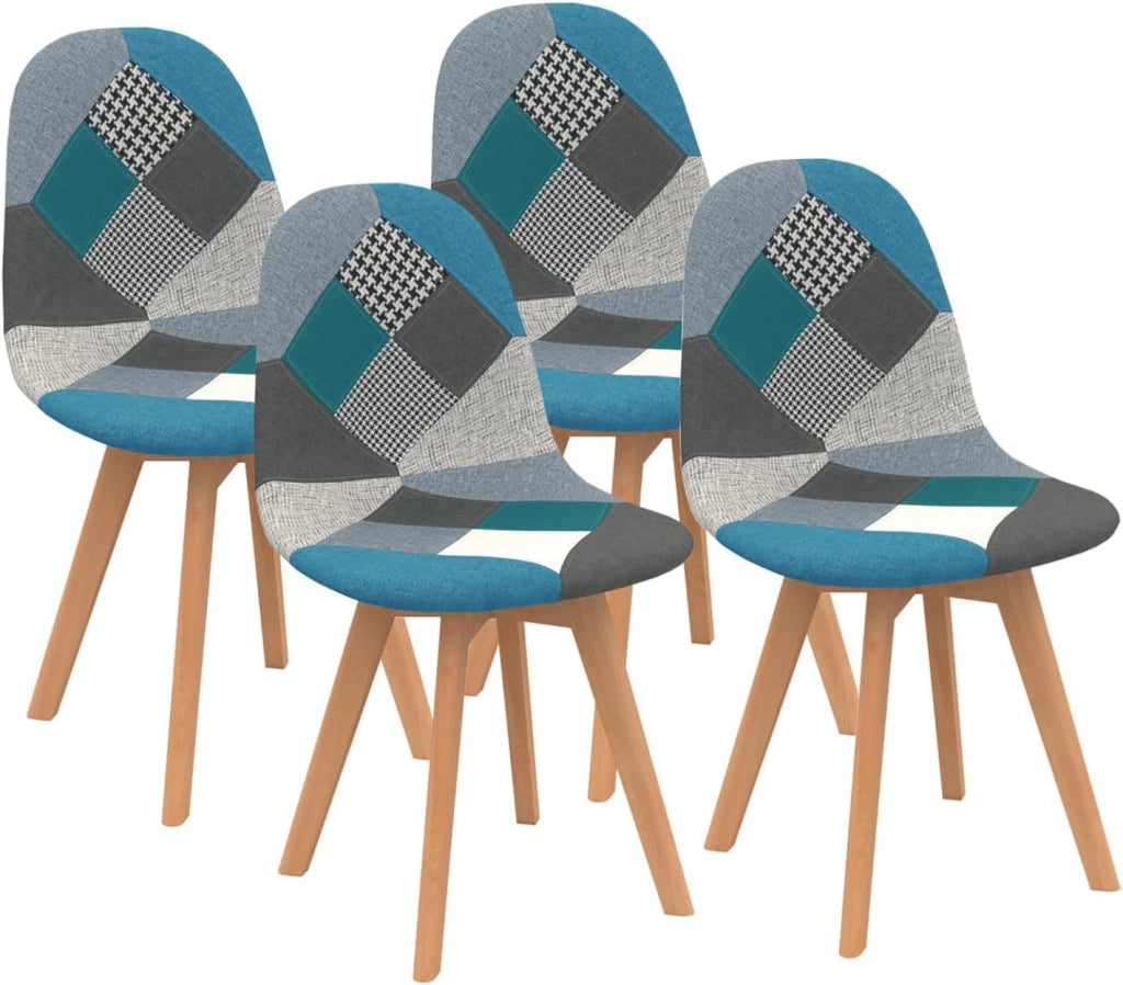 Set di 4 sedie da pranzo scandinavo con motivo patchwork blu SARA