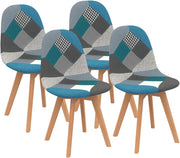 Set di 4 sedie da pranzo scandinavo con motivo patchwork blu SARA