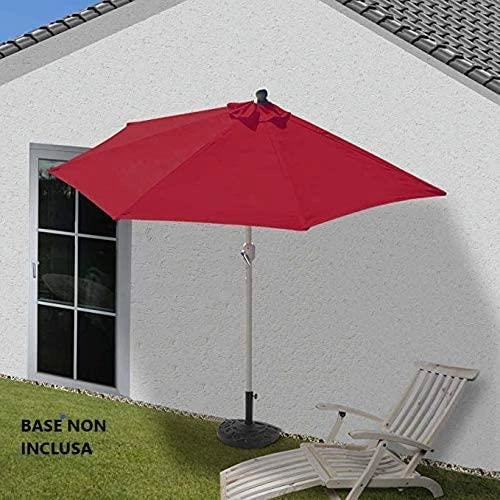 OMBRELLONE MEZZALUNA DA MURO IN ALLUMINIO COLORE BORDEAUX 300 X 150 X H 250 CM + BASE