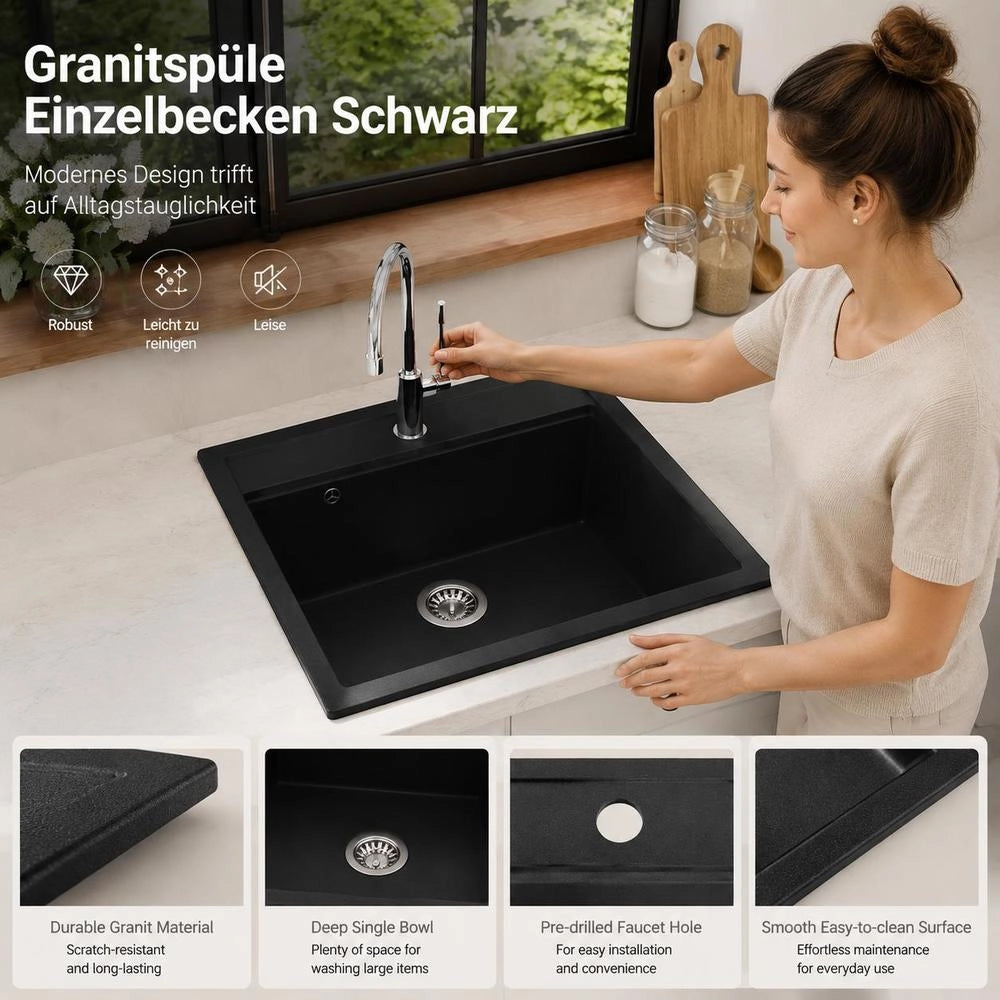 Granite Sink, Single Bowl, Black