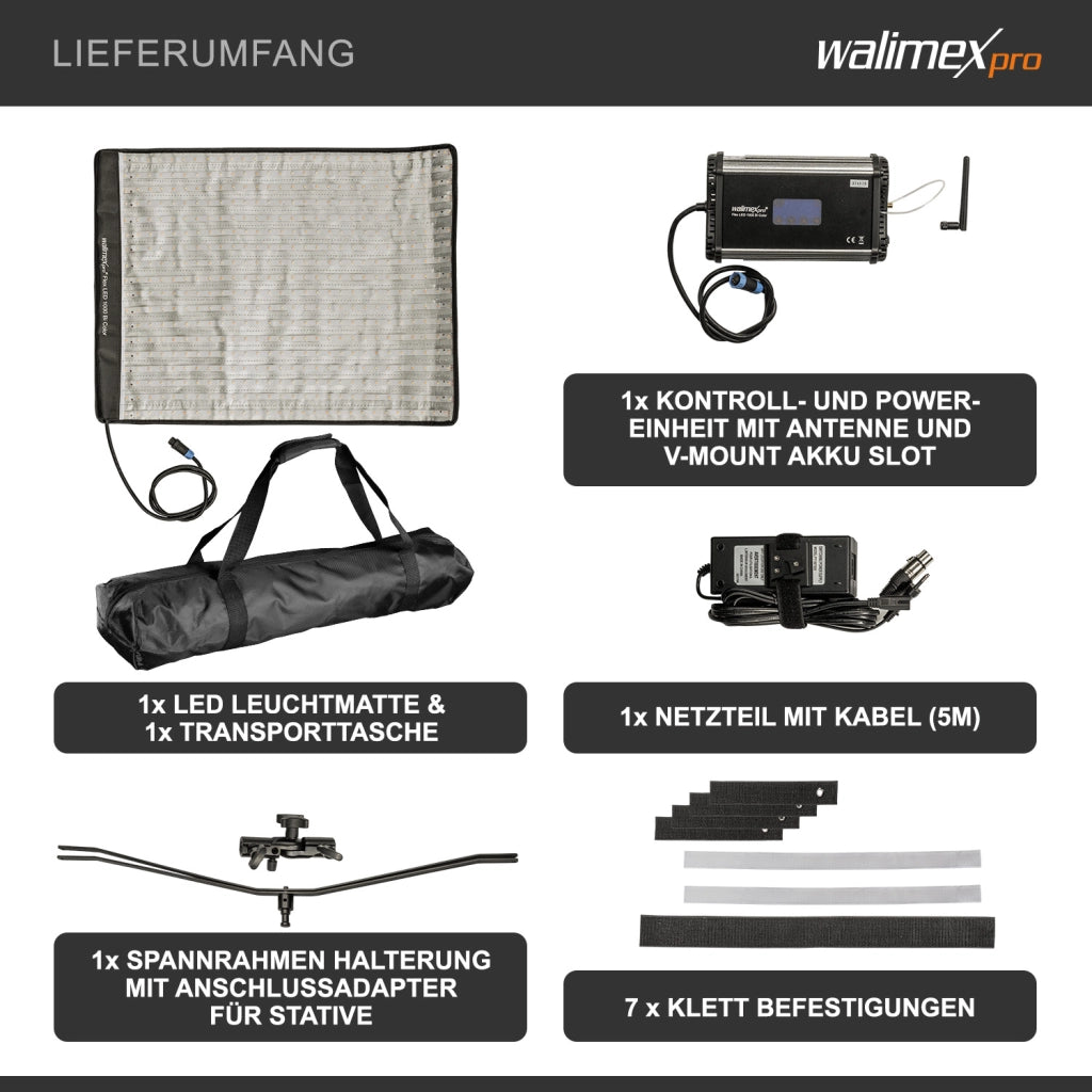 Flex LED 1000 Pannello luminoso a LED bicolor, illuminatori LED per fotografia 100 W, luce fotografica flessibile e dimmerabile con display e slot per batteria ricaricabile