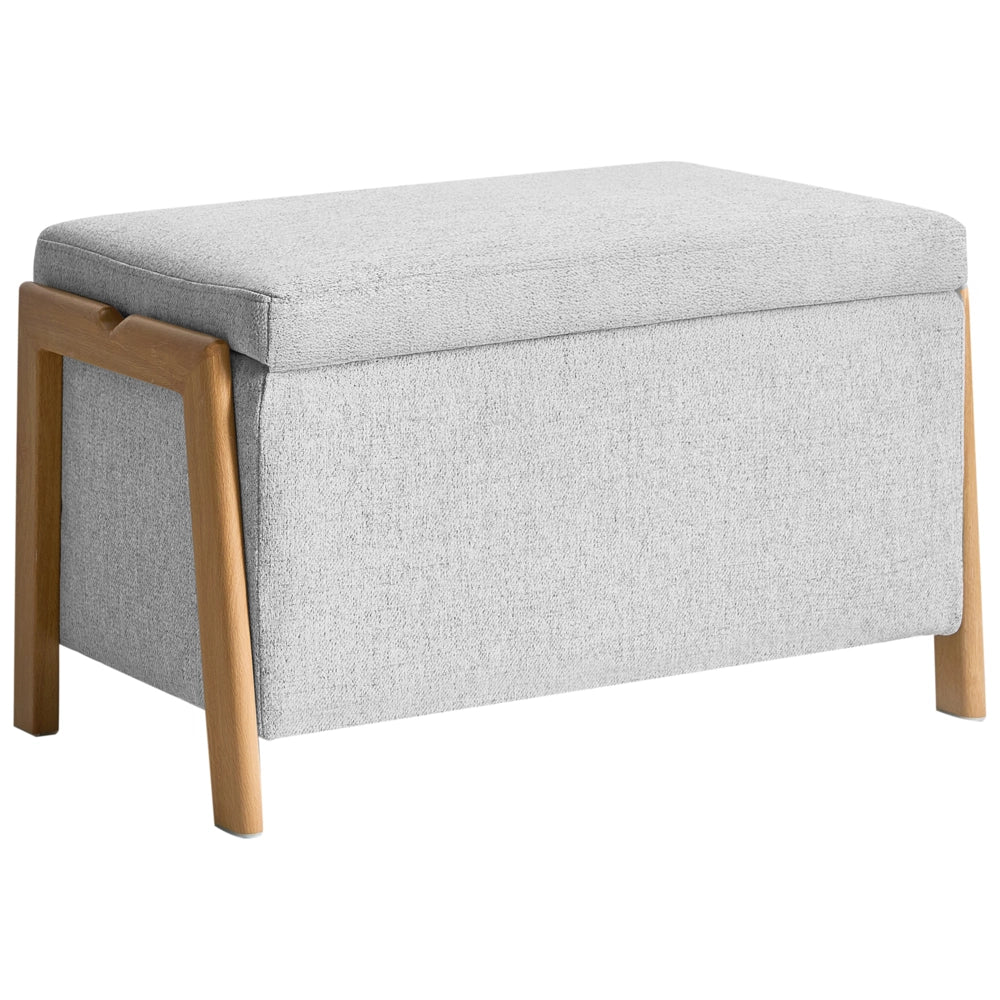 Set divano e panca tessuto grigio imbottito Gambe in ferro Funzione letto Contenitore aggiuntivo Stile moderno