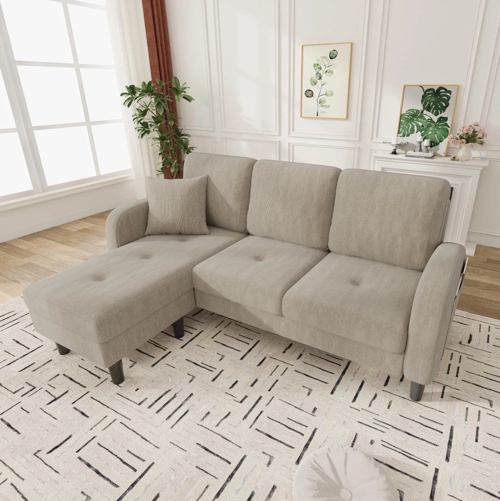 Divano angolare modulare a L con chaise longue 166 x 118 x 77 cm; tessuto corda marrone grigio