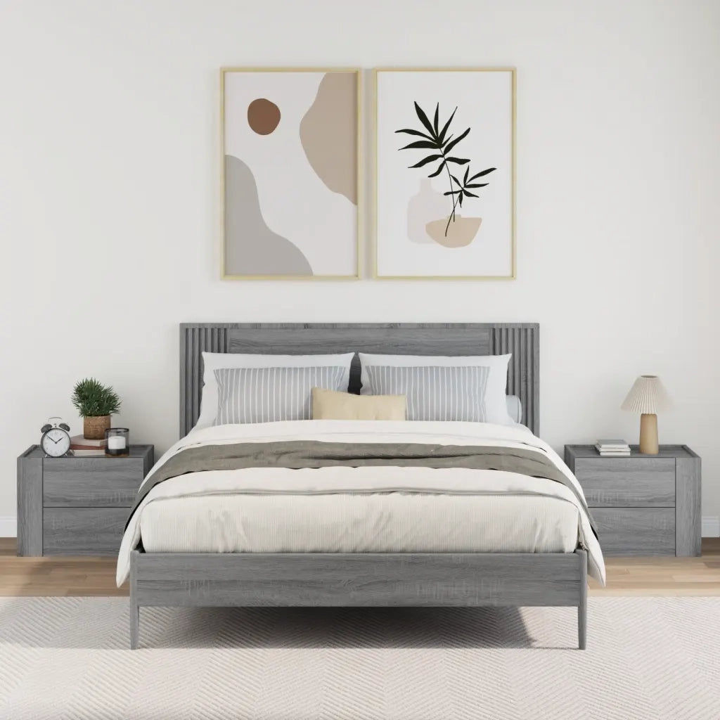 Set di 2 Comodini | Armadio da Notte | Mobiletto da notte a Muro Grigio Sonoma 45x30x35 cm