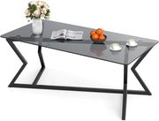 Tavolino in Vetro, Tavolo da Salotto Rettangolare Pieghevole con Struttura in Metallo Geometrico, Piedini Regolabili, Stile Moderno, Salvaspazio per Soggiorno, Ufficio, Camera, Portata 50 KG