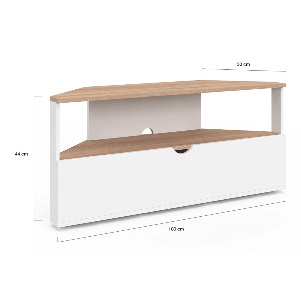 IDMarket - Mobile TV angolare ELI 100 cm in legno effetto faggio e bianco