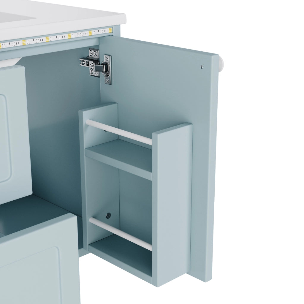 Mobile bagno sospeso 76x46x51 cm blu con lavabo integrato in ceramica, 2 cassetti e luce LED con sensore radar