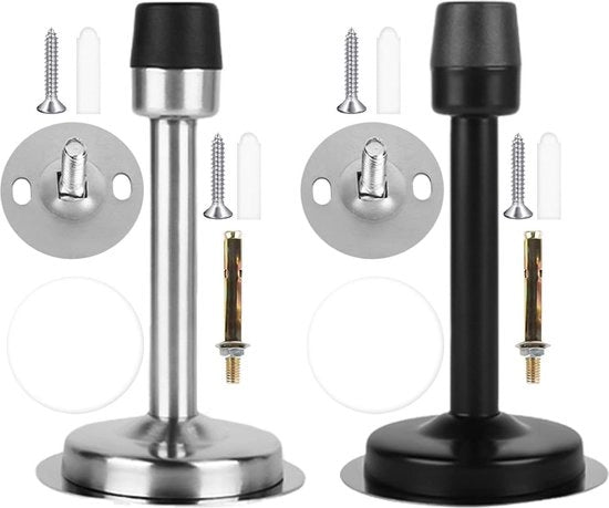 Set di fermagli per porte 16 pezzi - 2 fermagli per porta con accessori - fermaglio per porta adesivo - fermaglio per porta adesivo 4 pollici con buffer in gomma assorbente del rumore - nero argento.