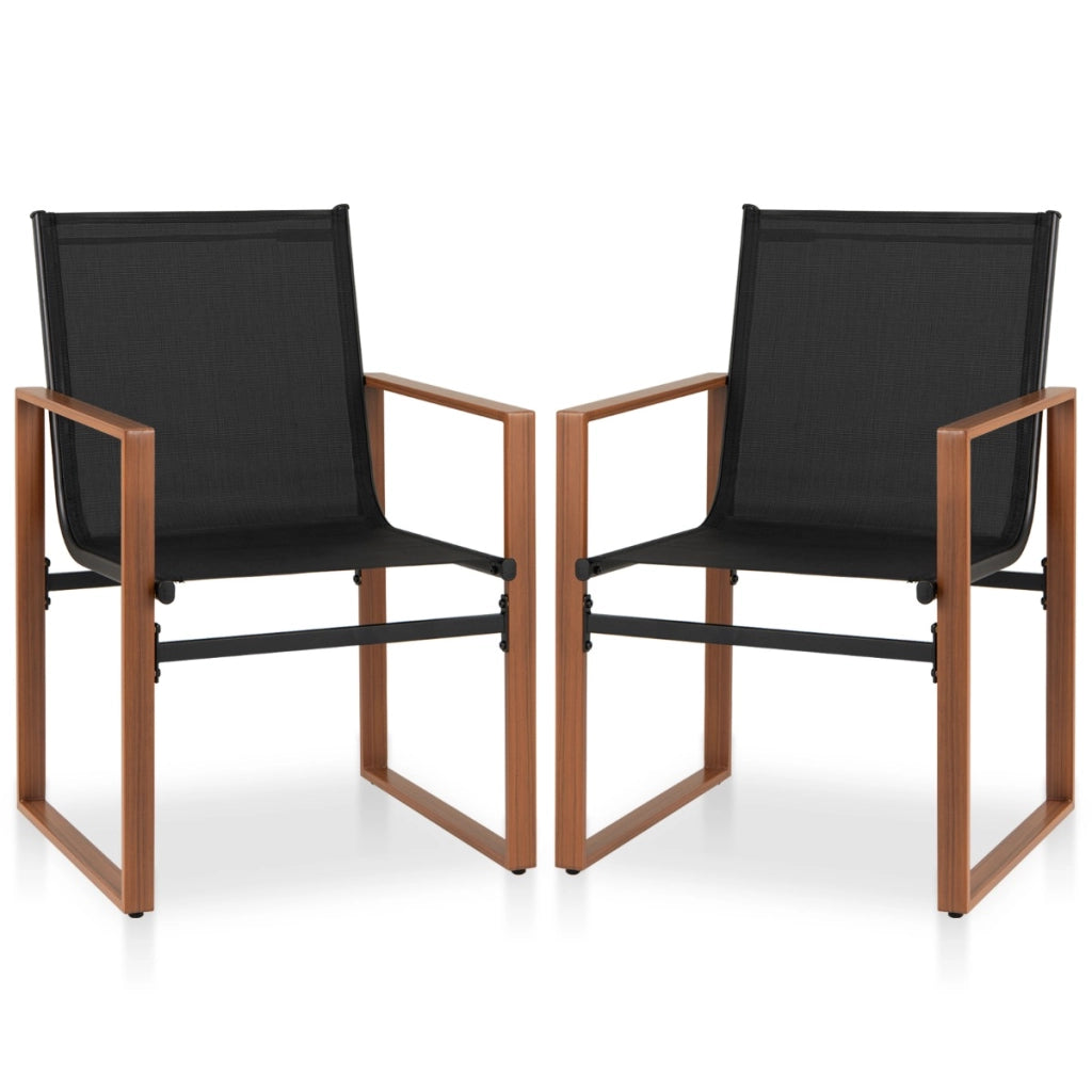 Set di 2 sedie da pranzo da esterno e telaio in metallo, Sedia da patio con seduta e schienale traspiranti Nero-Sedie da esterno