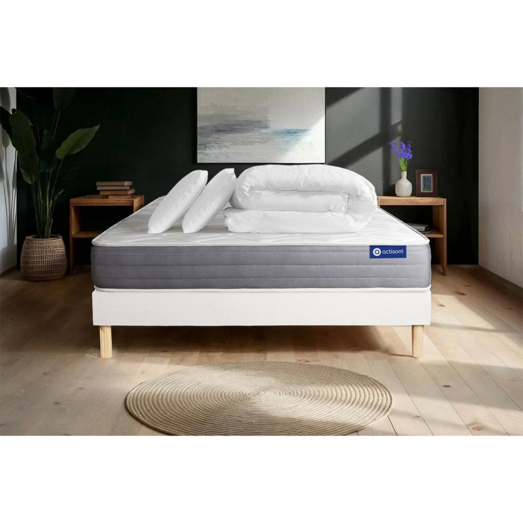 Pacchetto letto completo - Materasso 140x200cm + Box spring con doghe (kit) + 2 cuscini + Piumino - Actilatex Dream
