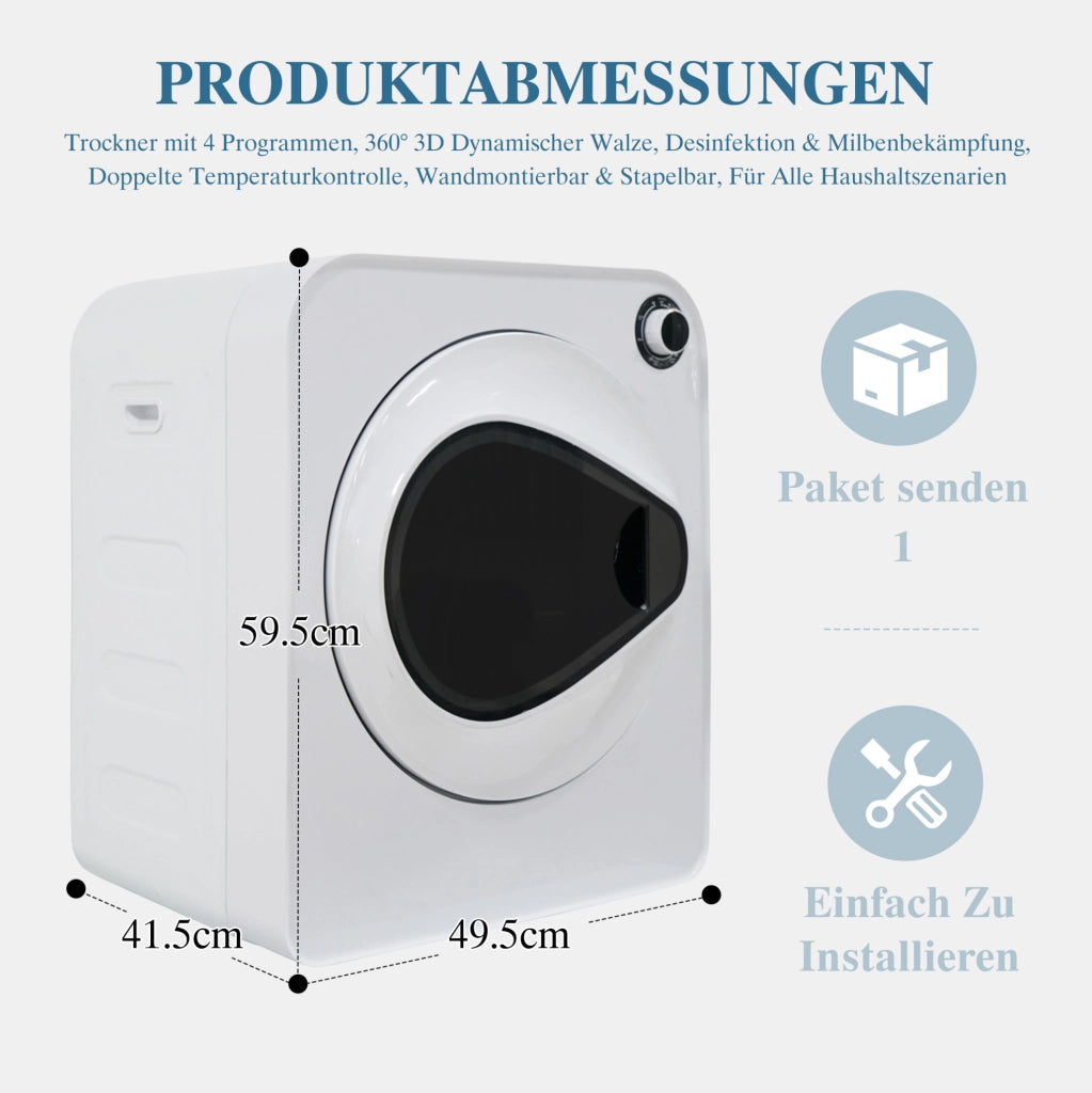 Asciugatrice 49,5x41,5x59,5 cm, cestello inox bianco, 4 programmi salvaspazio –