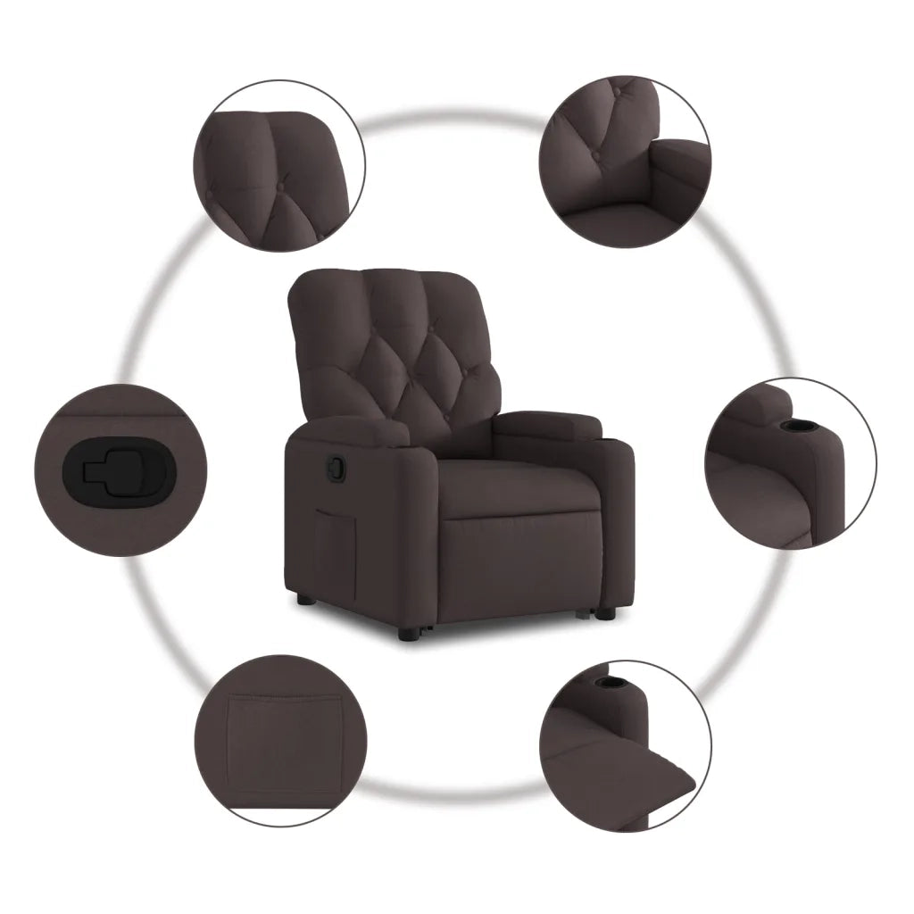 Poltrona | Sedia Relax Alzapersona Reclinabile Marrone Scuro in Tessuto
