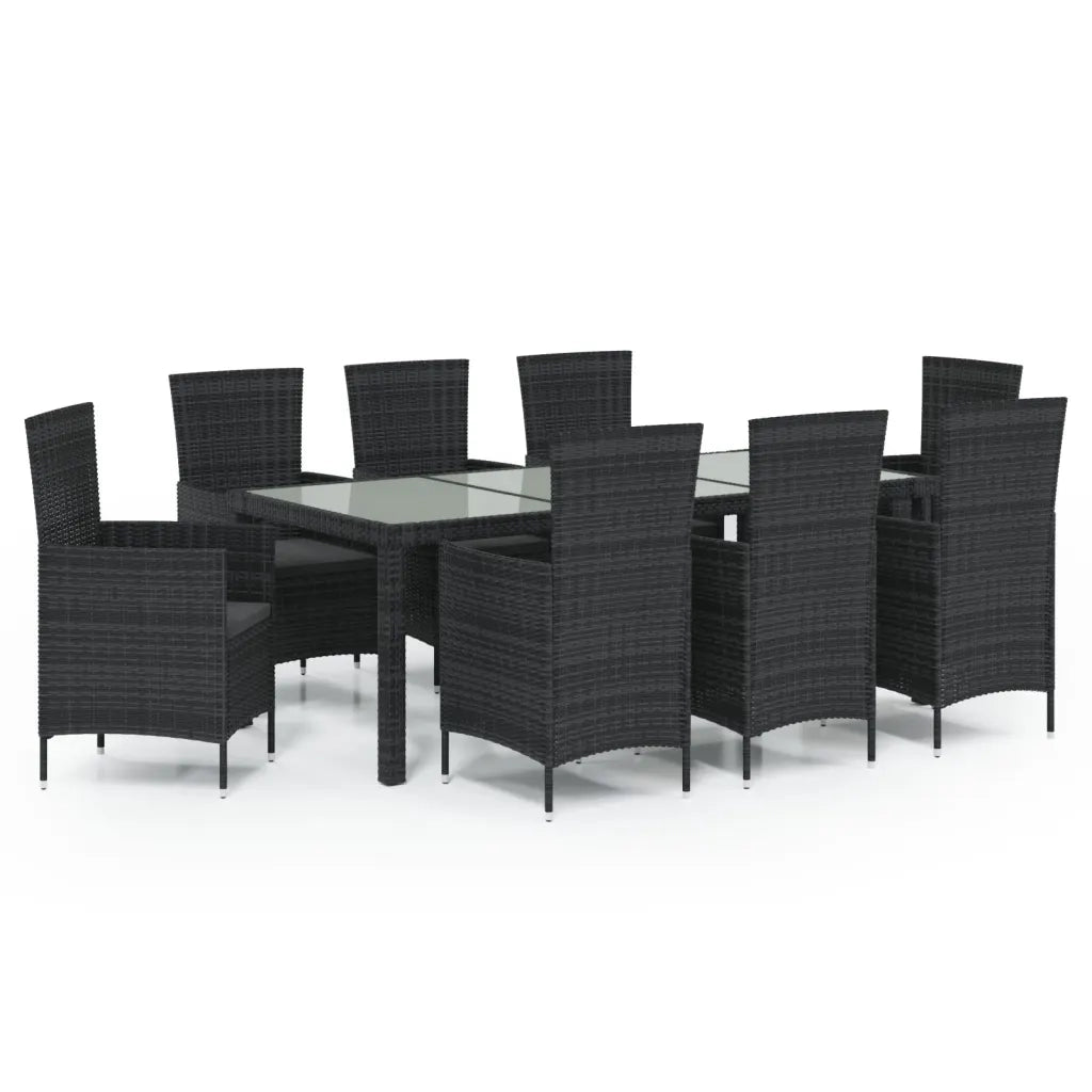 Set da Pranzo da Giardino 9 pz con Cuscini in Polyrattan Nero 3094870